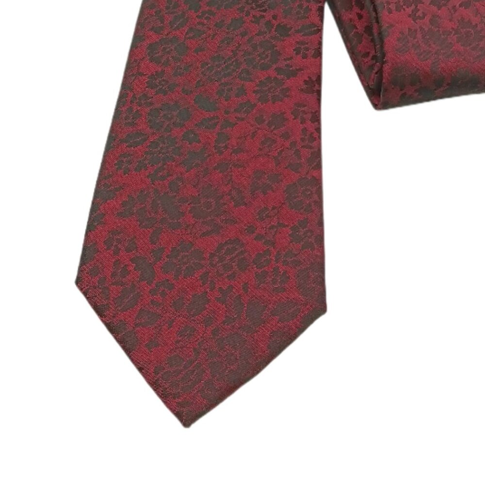 Express Floral Tie Men’s 60.25” Burgundy Black Wedding Elegant Formal Skinny New